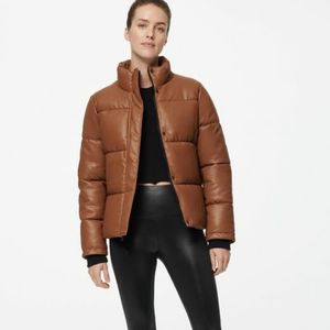 Brown Alex Faux Leather Super Puffer Jacket, Quilted Pattern